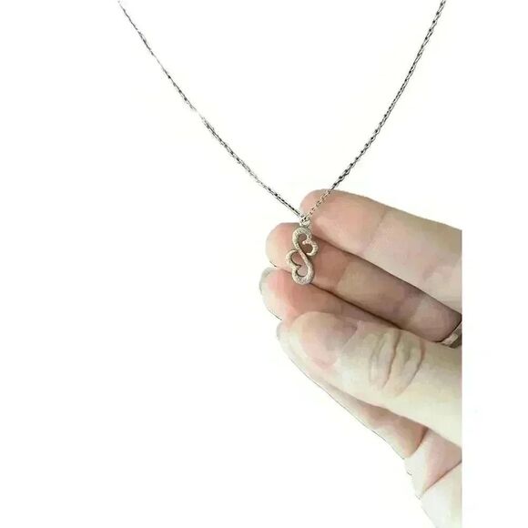 Sterling Silver Open Heart Charm on Designer Inspired Chain Necklace - Picture 7 of 7
